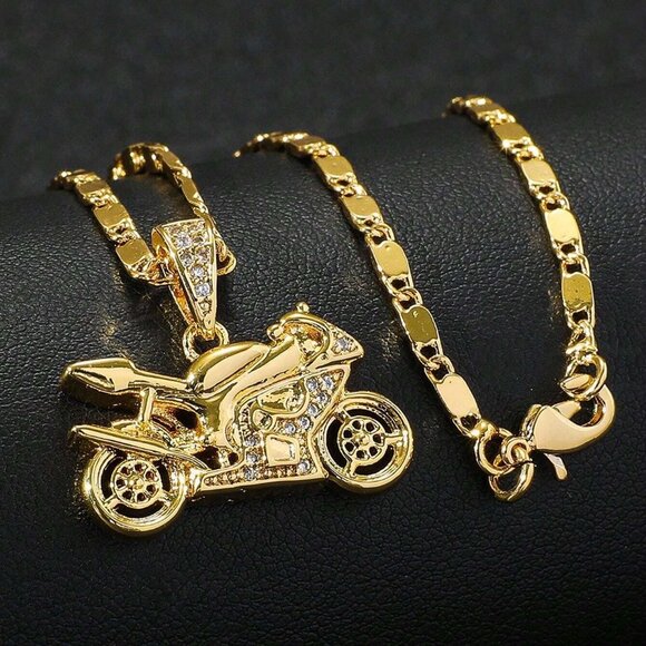 Gold and CZ Diamante Motorcycle Men’s Fashion Necklace NWOT - Picture 5 of 9